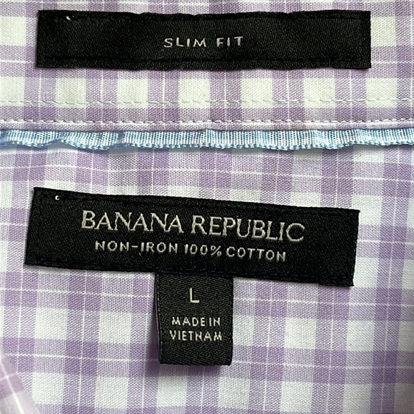 Banana Republic Slim Fit No-Iron Cotton Shirt Purple White Large - Picture 2 of 7